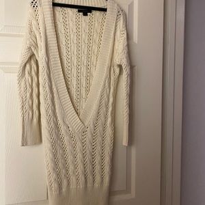 Plunging V neck knitted Cream Sweater